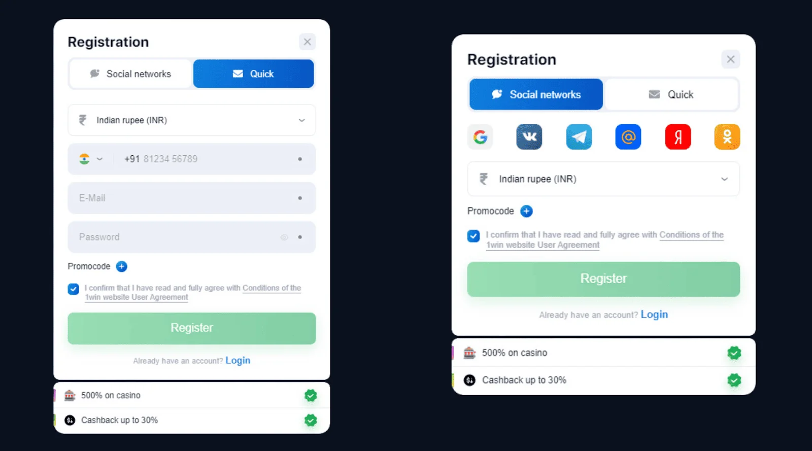 1win registration